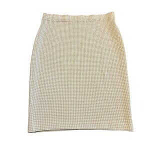 St. John Collection Cream White Houndstooth Pencil Skirt Knit Size 2 Women's